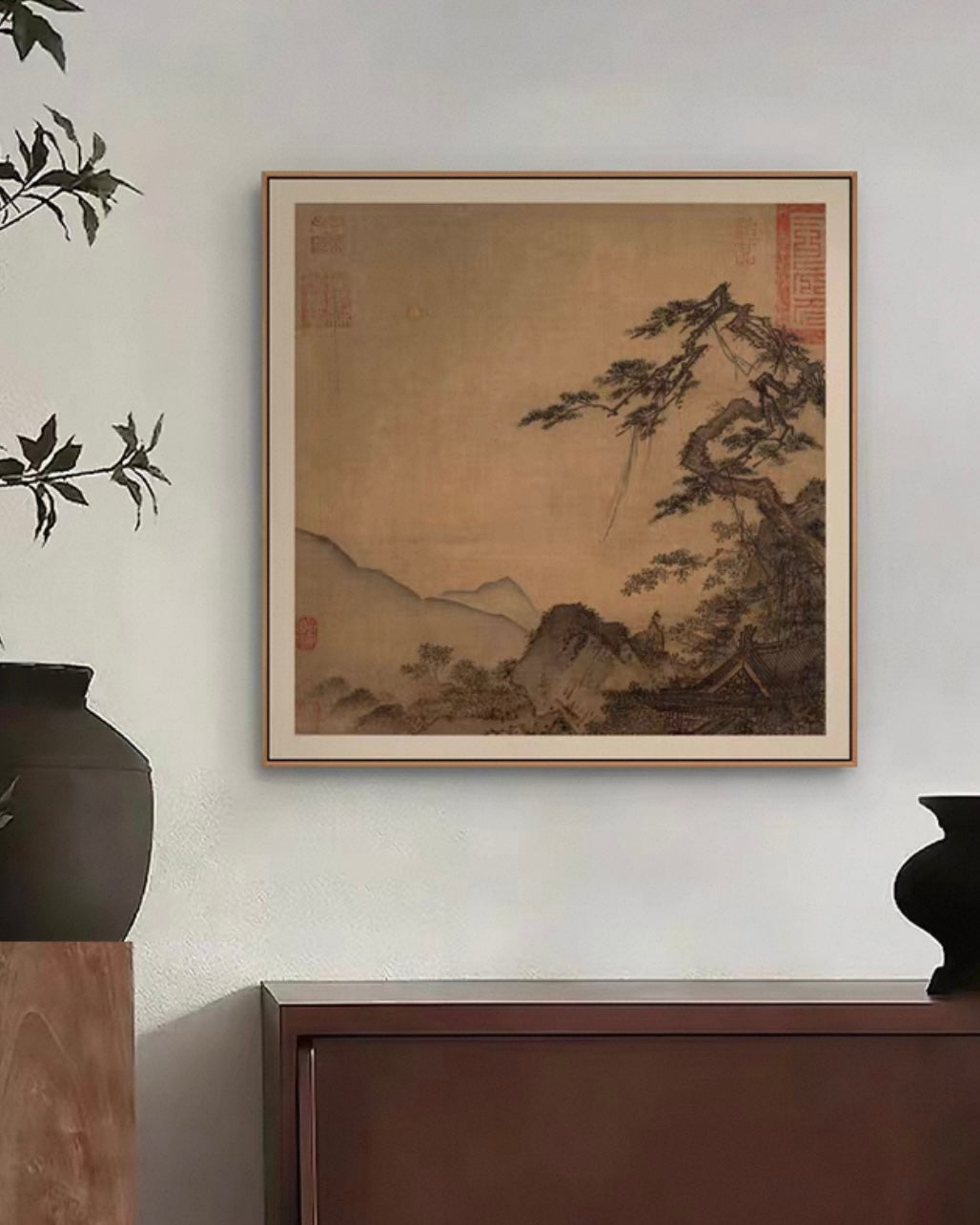 Song Dynasty Scholar Wall Art – Wabi-Sabi Literary Gallery Collection with Premium Wood Frame