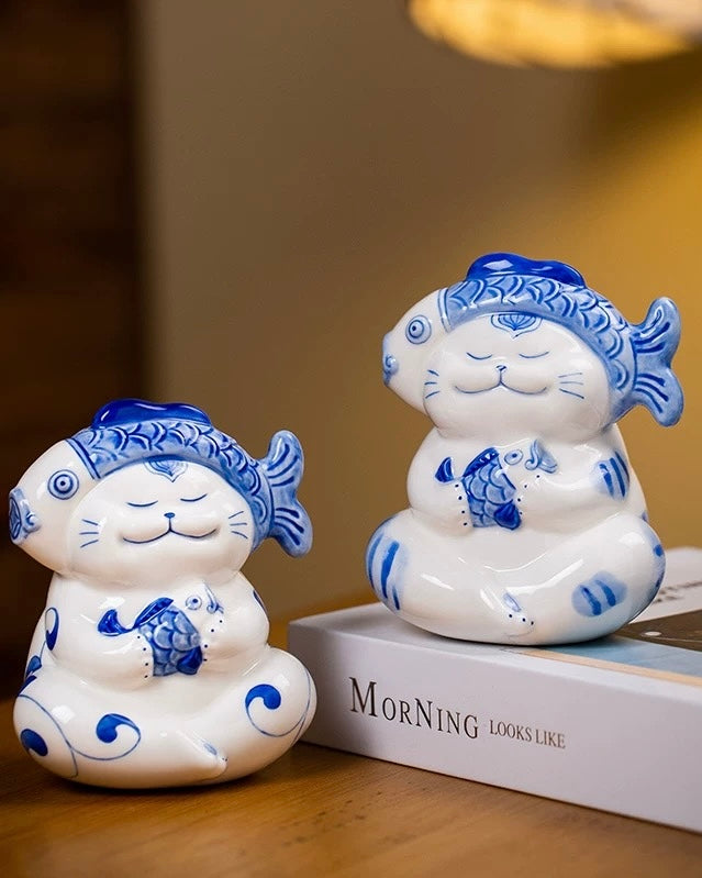 Jingdezhen Contemporary "Healing" Ceramic Cat | Cute Handcrafted Desktop Decor