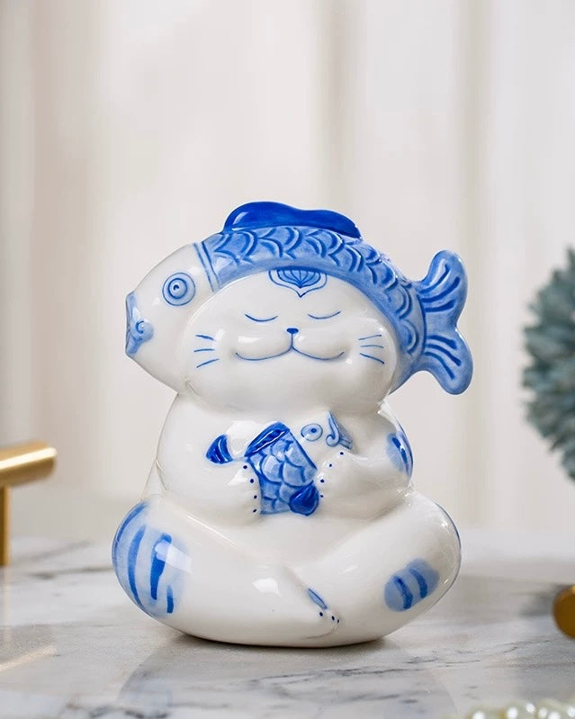 Jingdezhen Contemporary "Healing" Ceramic Cat | Cute Handcrafted Desktop Decor