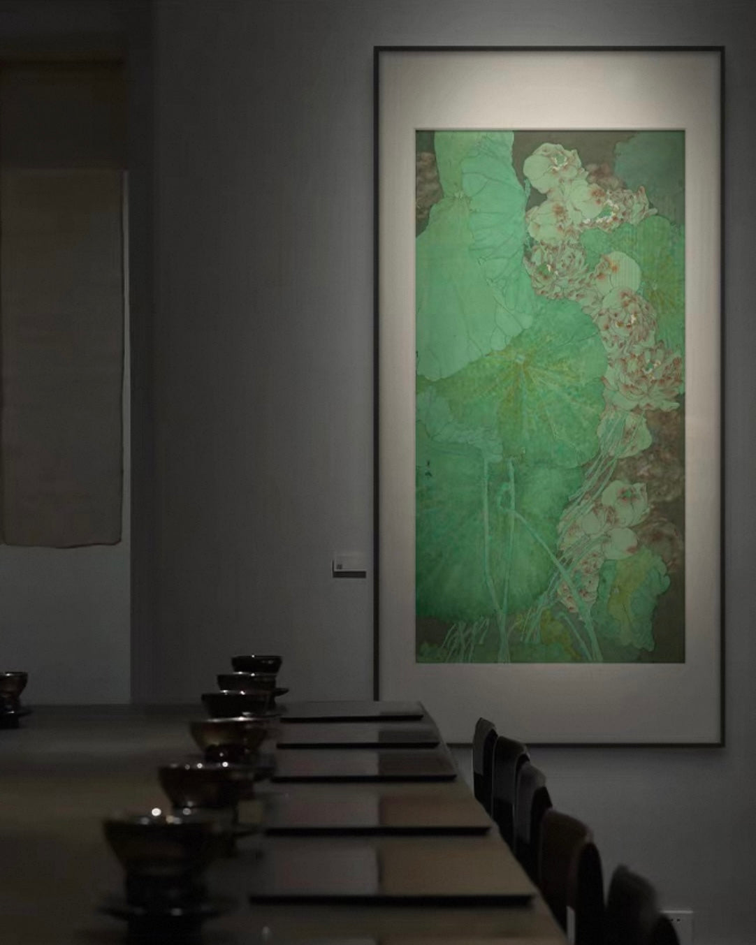 "Emerald Lotus Serenity" Wall Art – Japanese-Inspired Botanical Canvas with Premium Wood Frame