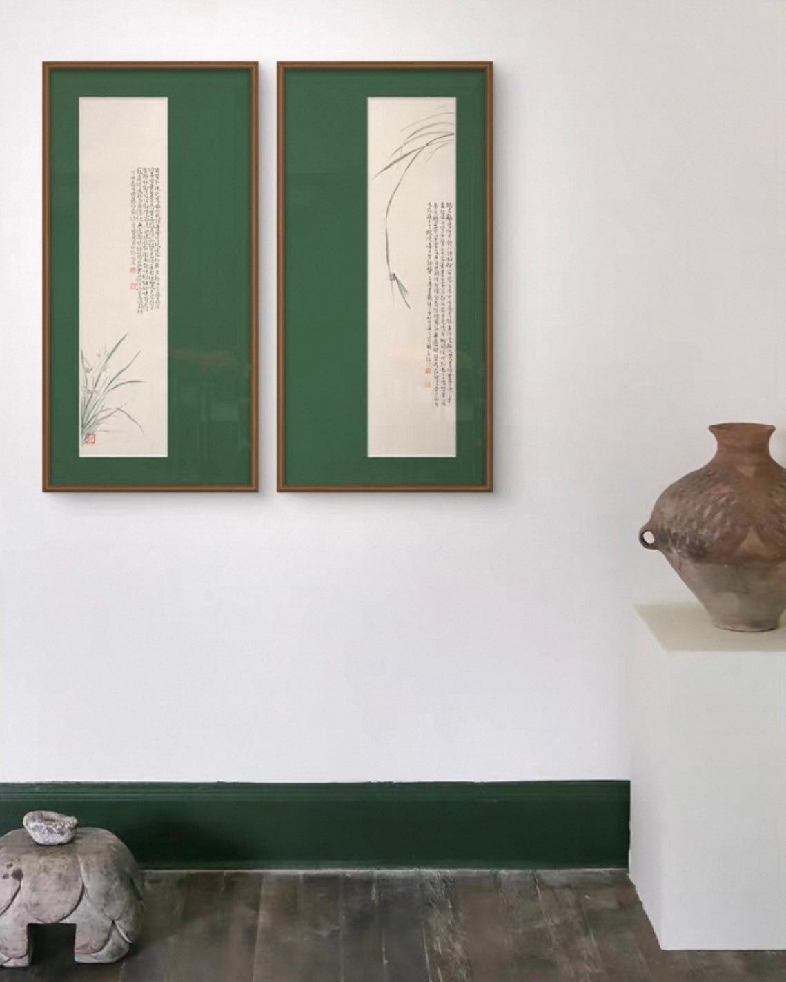 "Verdant Orchid Tranquility" Wall Art – French Vintage Zen Botanical Canvas with Premium Wood Frame