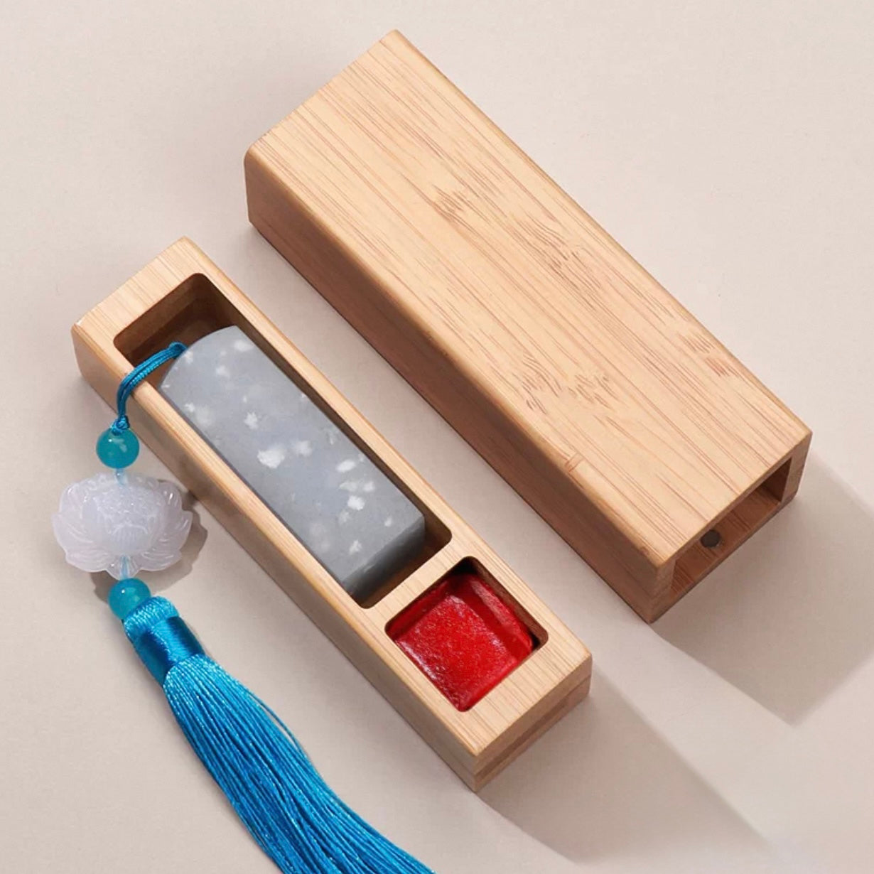Custom Hand-Carved Sky Blue Stone Seal – Personalized Artisan Name Stamp with Premium Wooden Gift Box