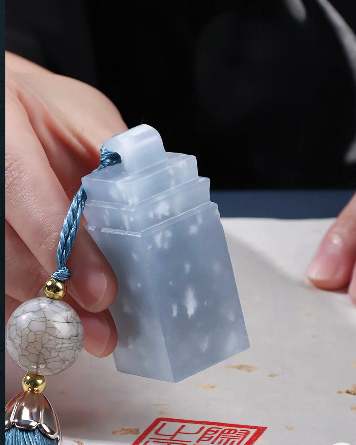 Custom Hand-Carved Sky Blue Stone Seal – Personalized Artisan Name Stamp with Premium Wooden Gift Box