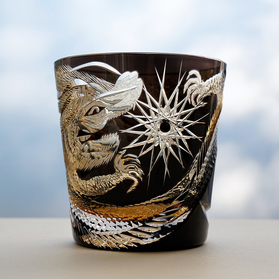 Edo Kiriko Handcrafted Soaring Dragon Whisky Glass – An Ascendant Myth in Crystal