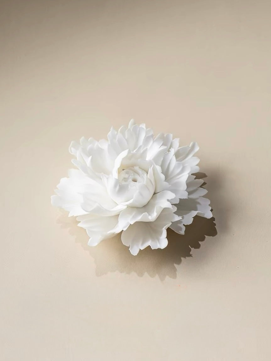 Handcrafted Jade Porcelain Peony Incense Holder – Sculpted Ceramic Flower with Optional Engraved Walnut Base