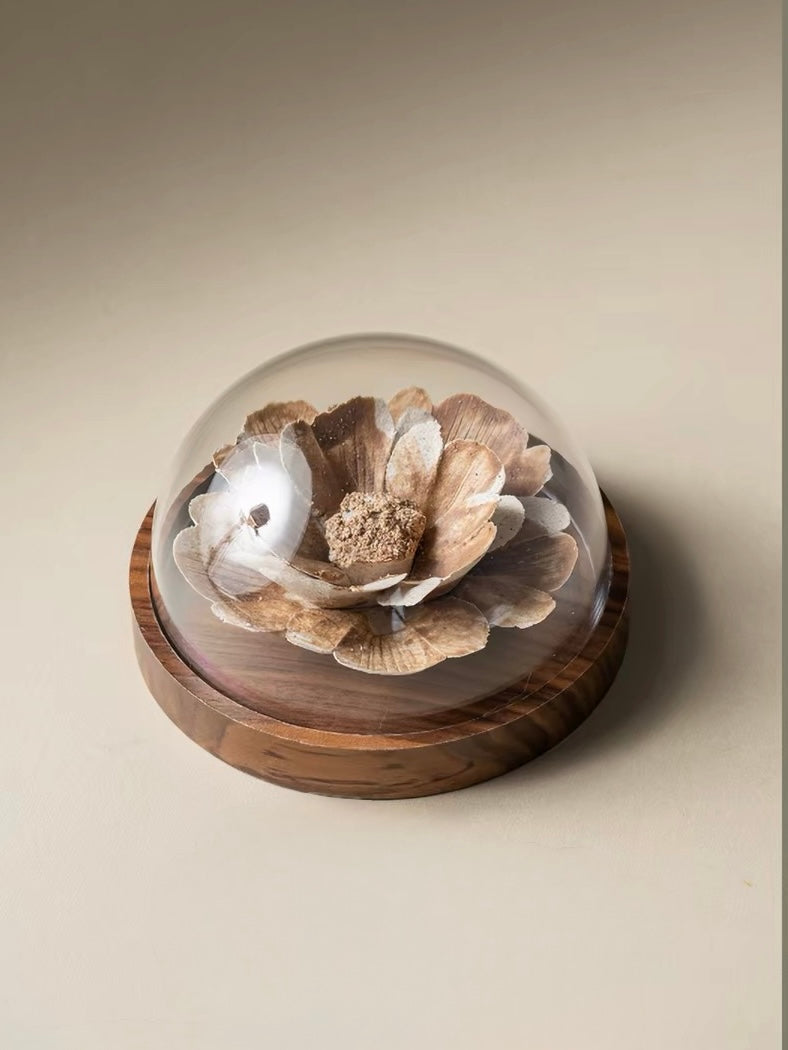 Handcrafted Wabi-Sabi Ceramic Flower Incense Holder – Artisan Porcelain Sculpture with Optional Engraved Walnut Base