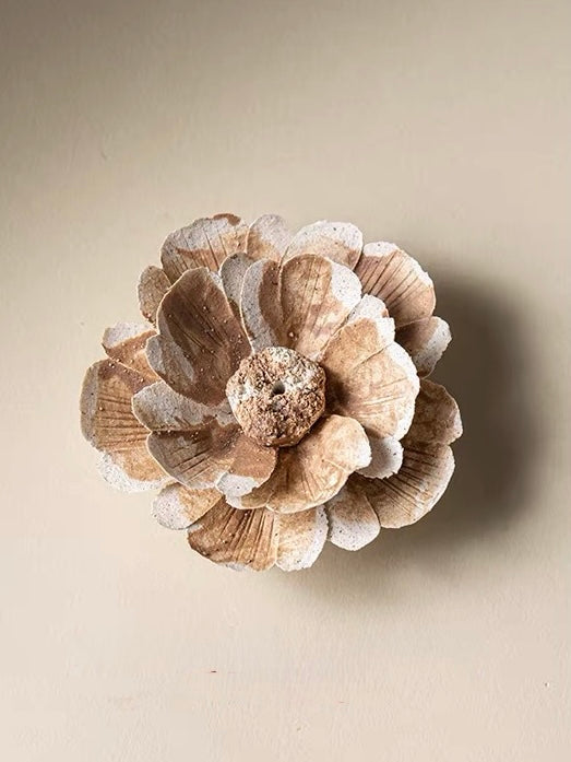 Handcrafted Wabi-Sabi Ceramic Flower Incense Holder – Artisan Porcelain Sculpture with Optional Engraved Walnut Base