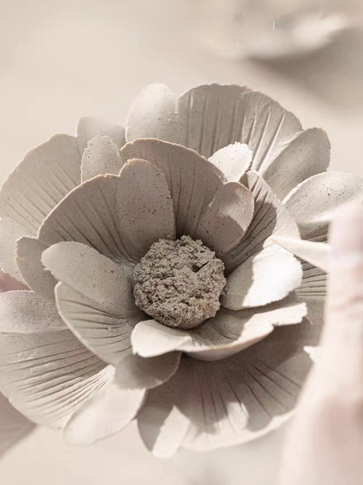 Handcrafted Wabi-Sabi Ceramic Flower Incense Holder – Artisan Porcelain Sculpture with Optional Engraved Walnut Base