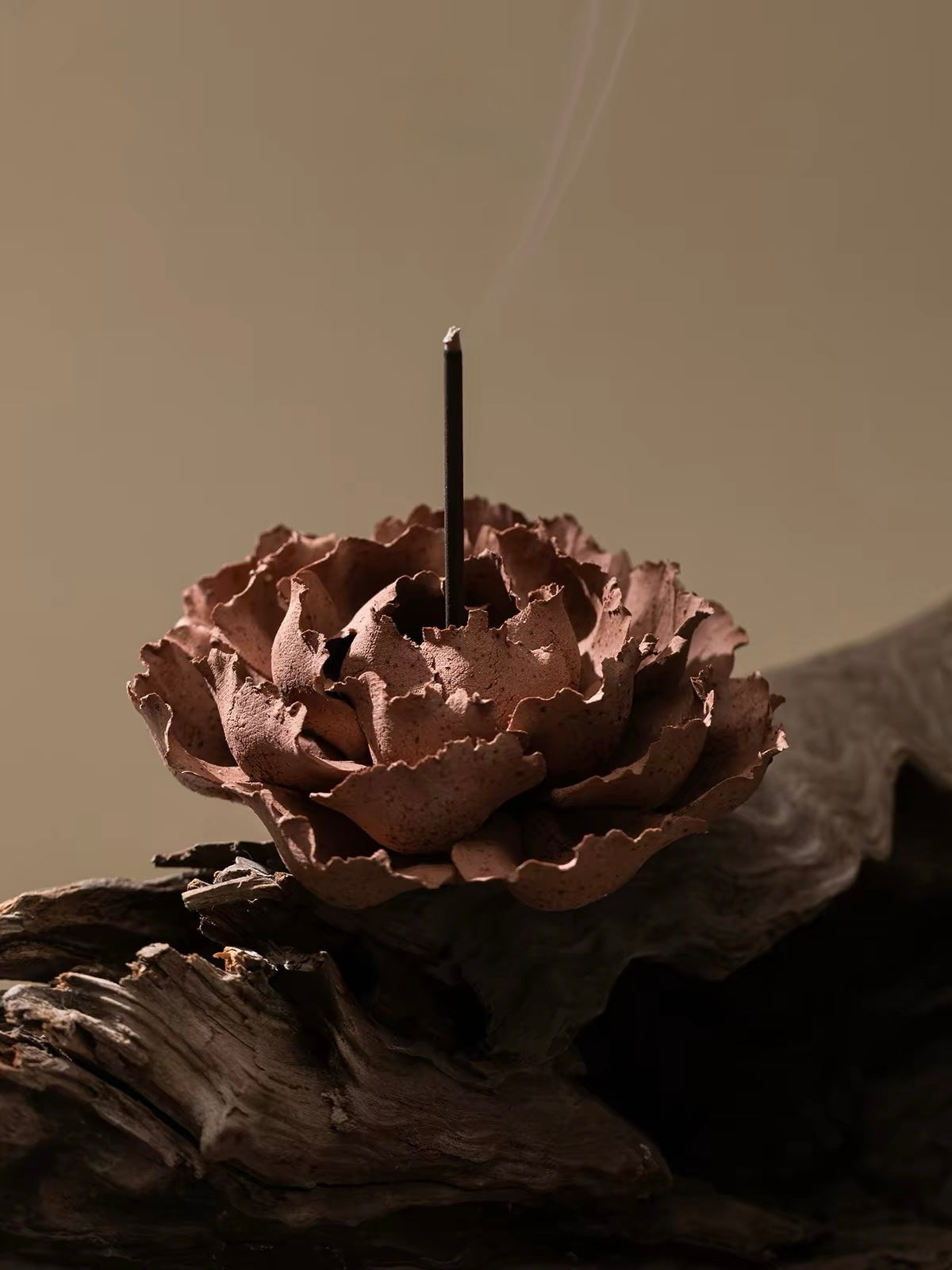 Handcrafted Crimson Blossom Ceramic Incense Holder and Aroma Diffuser – Artisan Flower Sculpture with Optional Engraved Walnut Base