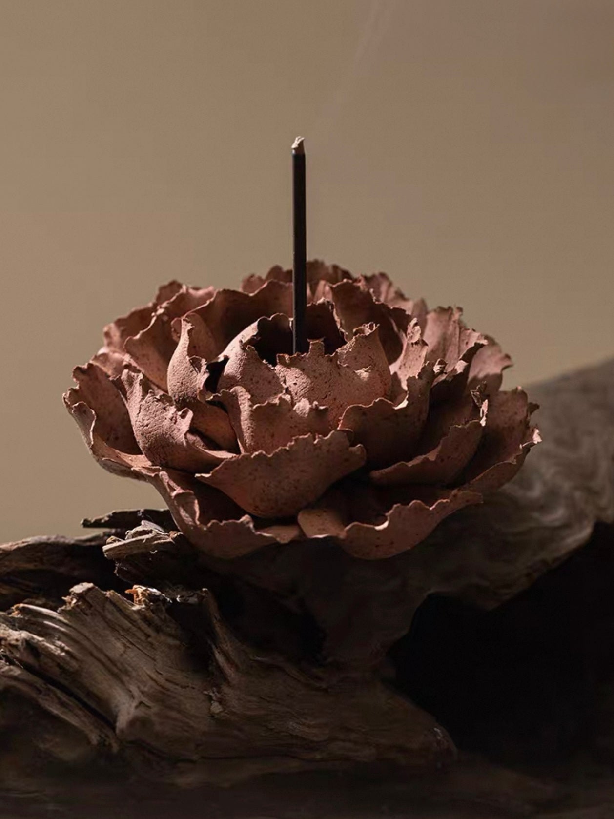 Handcrafted Crimson Blossom Ceramic Incense Holder and Aroma Diffuser – Artisan Flower Sculpture with Optional Engraved Walnut Base