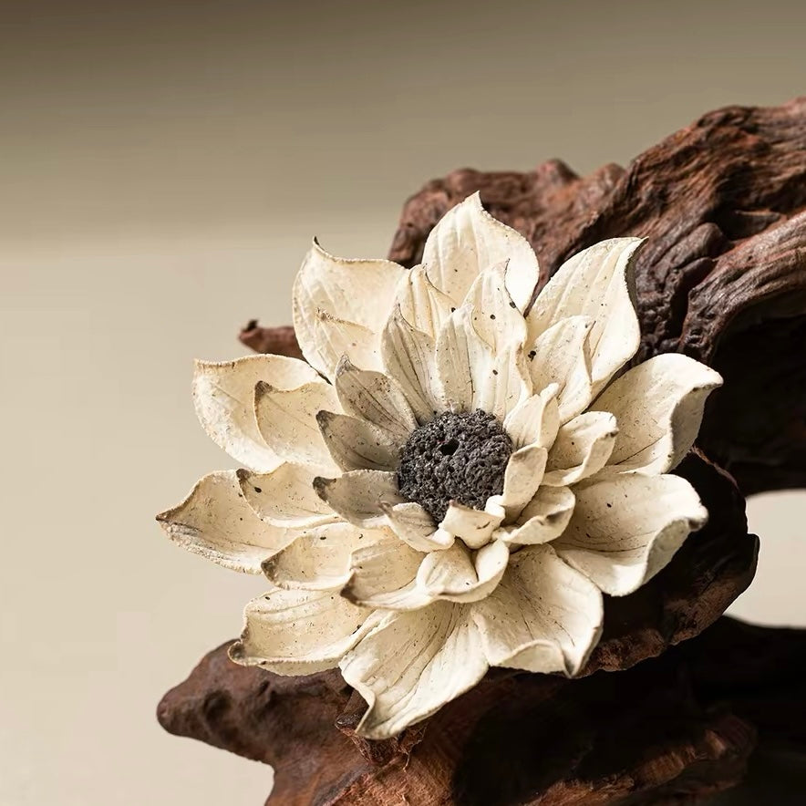 Handcrafted Lotus Ceramic Incense Holder – Artisan Floral Sculpture for Mindful Living