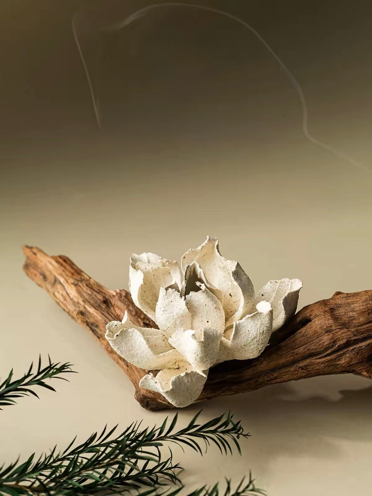 Handcrafted Gardenia Ceramic Incense Holder – Artisan Floral Sculpture with Optional Engraved Walnut Base