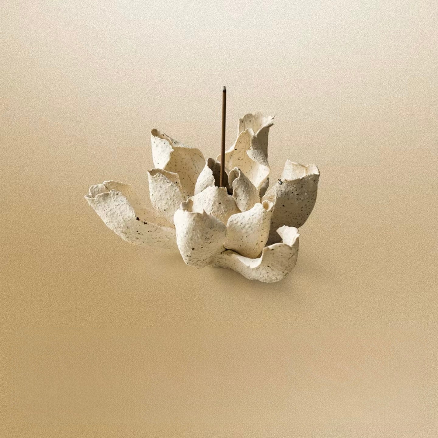 Handcrafted Gardenia Ceramic Incense Holder – Artisan Floral Sculpture with Optional Engraved Walnut Base