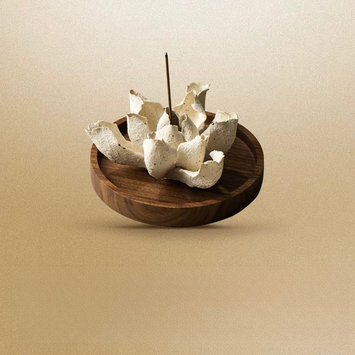 Handcrafted Gardenia Ceramic Incense Holder – Artisan Floral Sculpture with Optional Engraved Walnut Base
