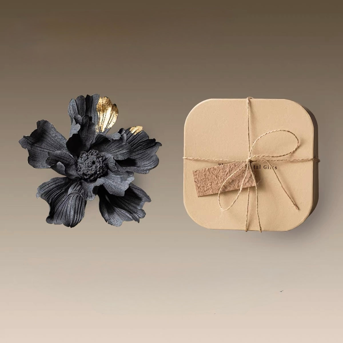 Handcrafted Black Ceramic Flower Incense Holder and Aroma Diffuser – Artisan Floral Sculpture in Pure Black or Gold Leaf