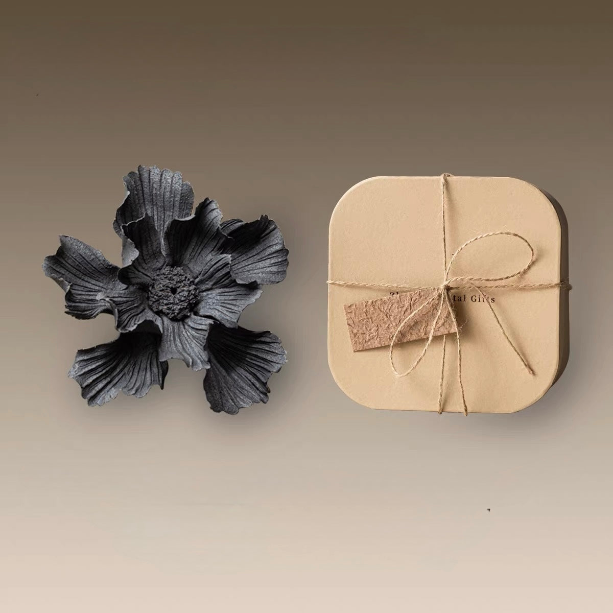 Handcrafted Black Ceramic Flower Incense Holder and Aroma Diffuser – Artisan Floral Sculpture in Pure Black or Gold Leaf