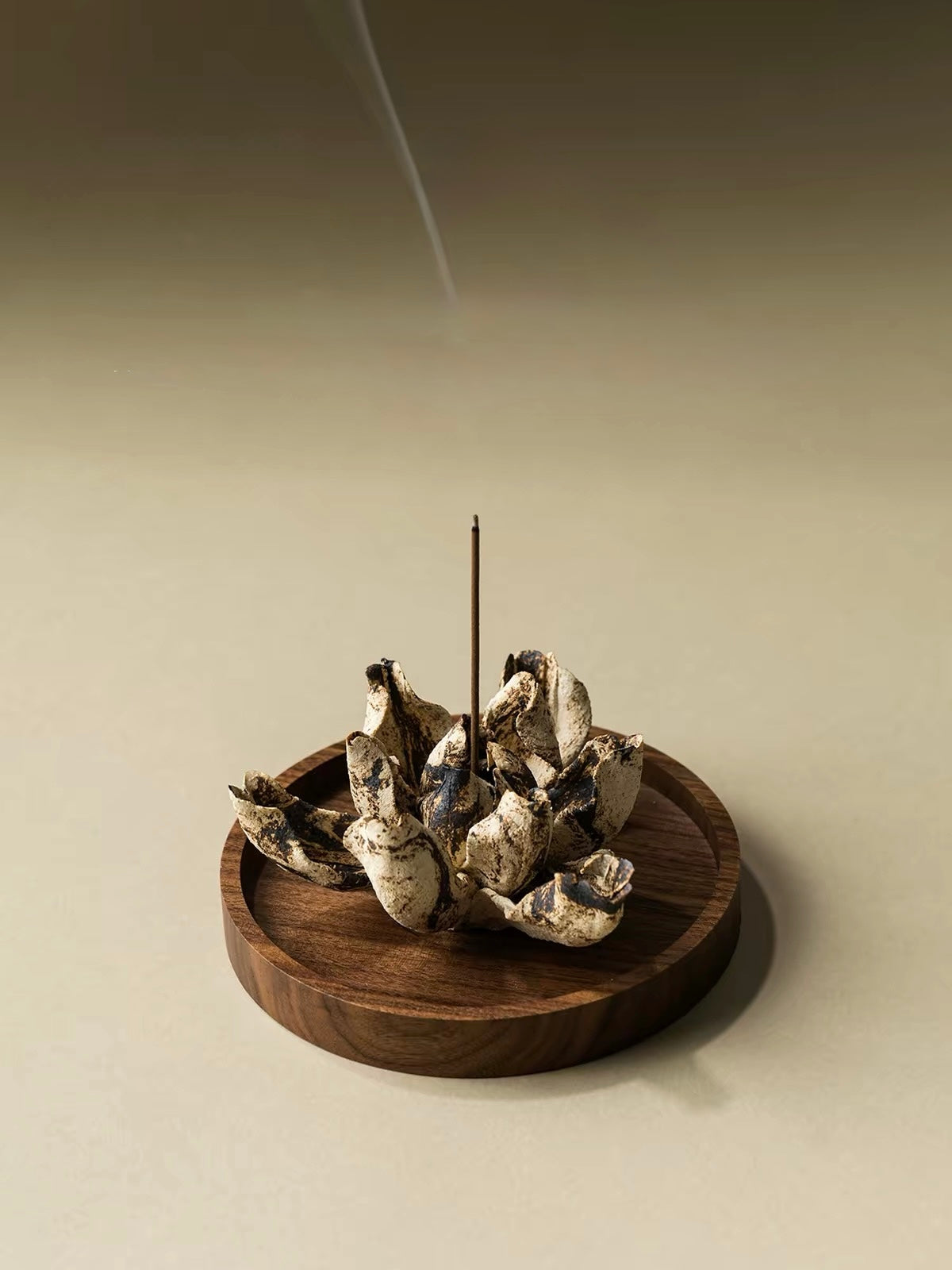 Handcrafted Gardenia Ceramic Incense Holder – Artisan Floral Sculpture with Optional Engraved Walnut Base