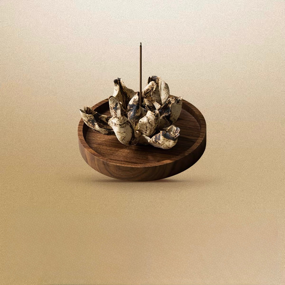 Handcrafted Gardenia Ceramic Incense Holder – Artisan Floral Sculpture with Optional Engraved Walnut Base