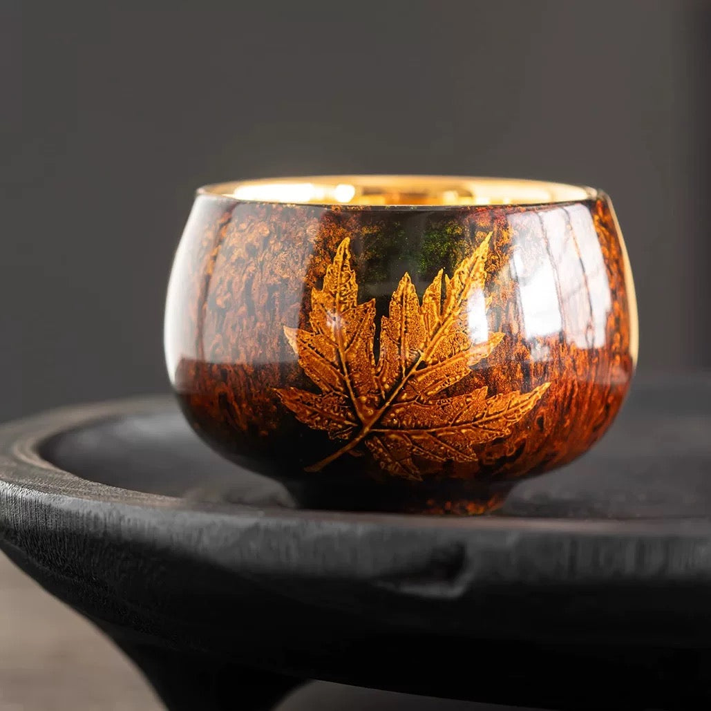 Golden Autumn | Hand-Painted 24K Gold Leaf Lacquerware Master Cup