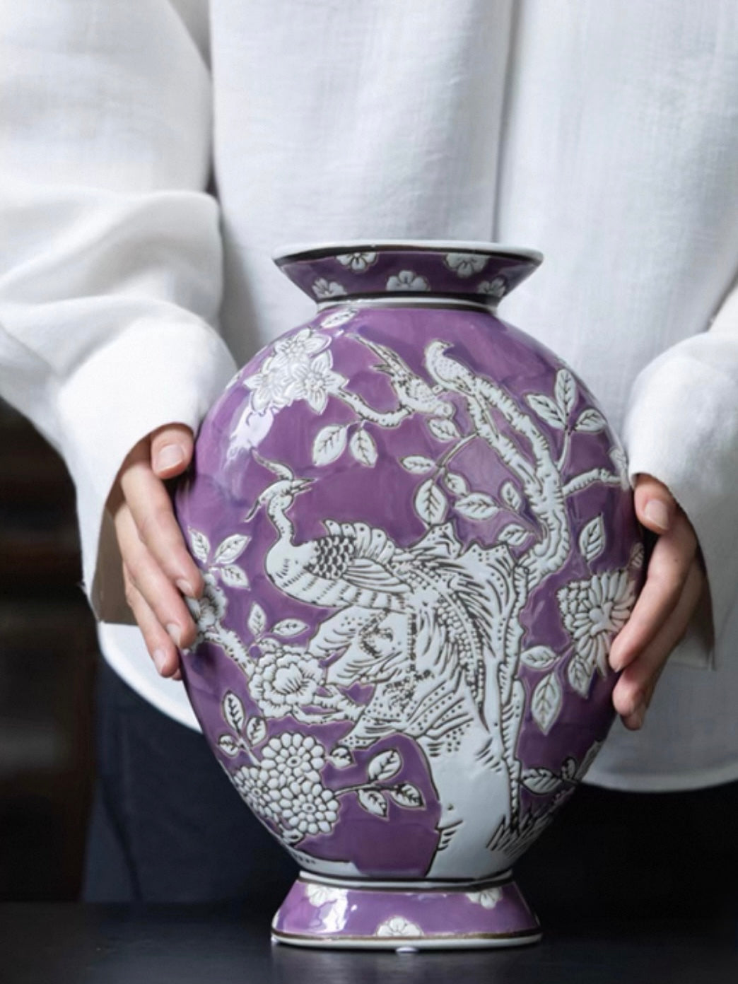 "Phoenix of Auspicious Dawn" Handcrafted Relief Ceramic Vase – Sculptural Collector's Edition