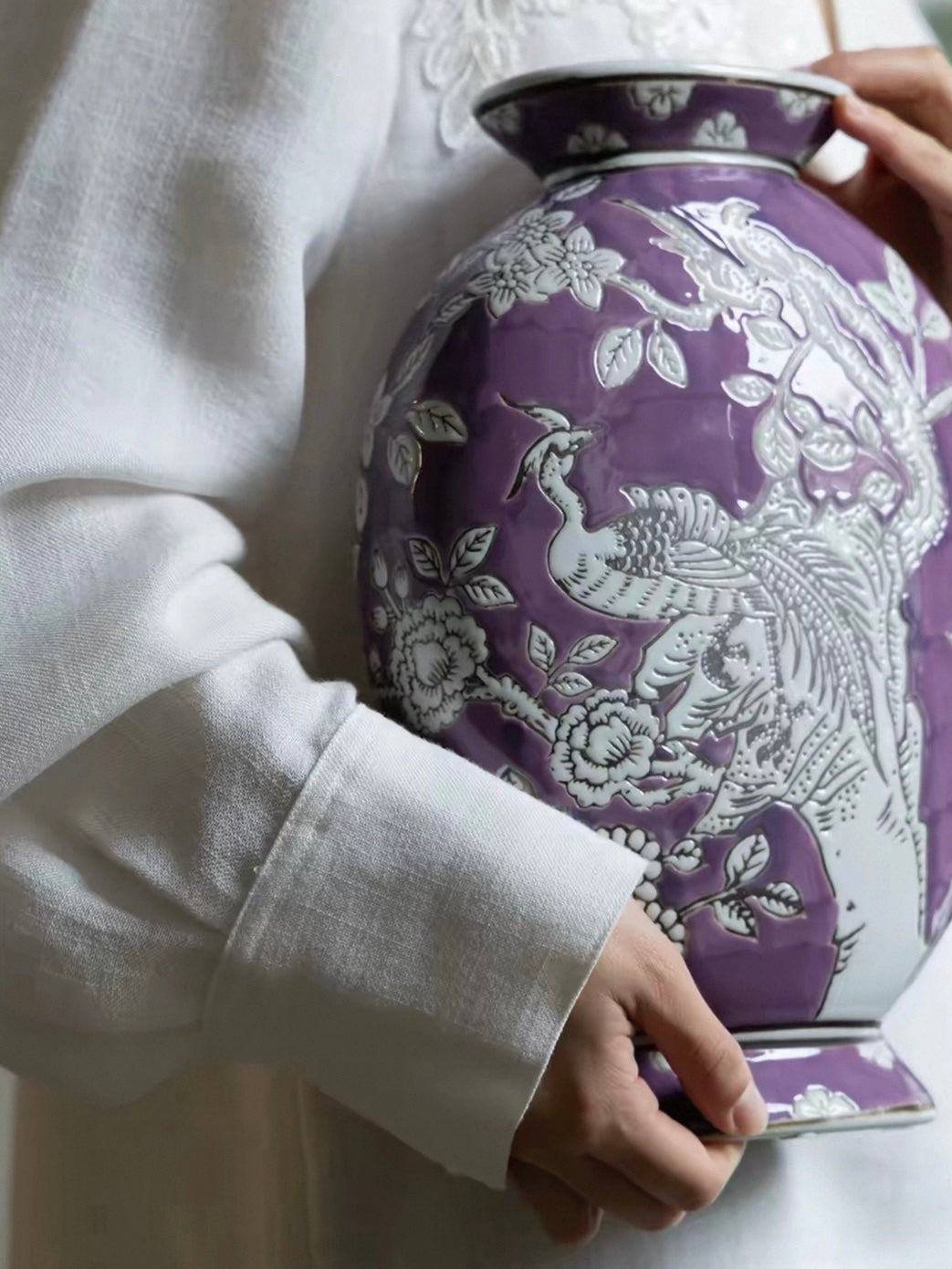 "Phoenix of Auspicious Dawn" Handcrafted Relief Ceramic Vase – Sculptural Collector's Edition