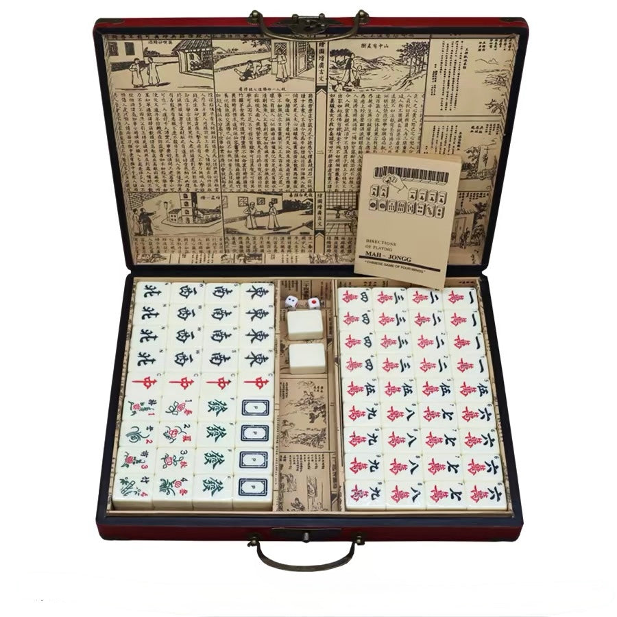 Vintage Travel Mahjong Set with English Guide