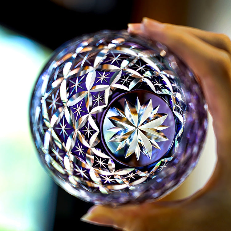 Edo Kiriko Handcrafted Violet Shippo Whisky Glass – A Kaleidoscope of Unending Harmony in Crystal