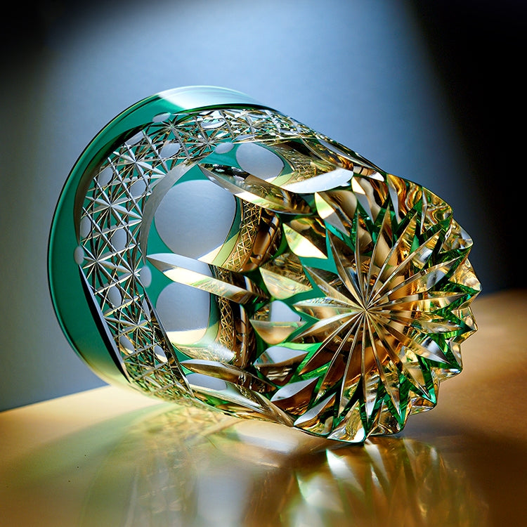 Edo Kiriko Handcrafted Emerald Prism Whisky Glass – A Gemstone Dream in Crystal