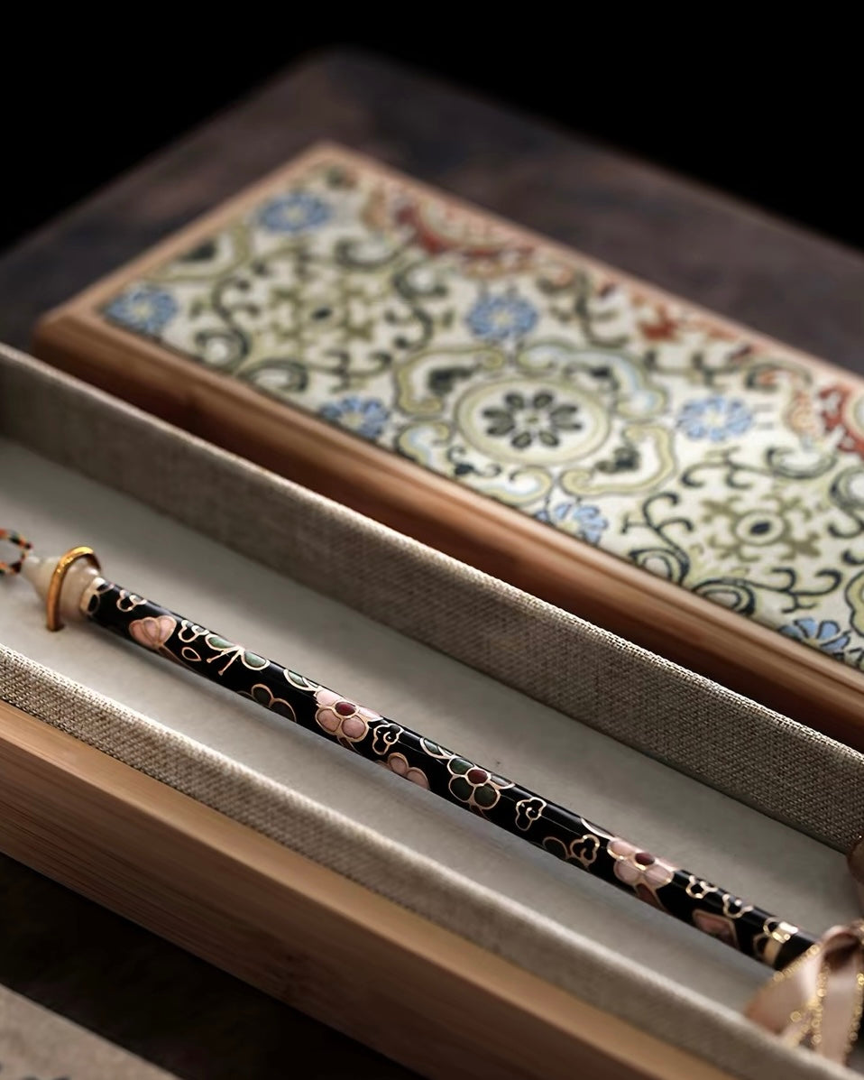 Cloisonné and Mother-of-Pearl Calligraphy Brush Gift Set