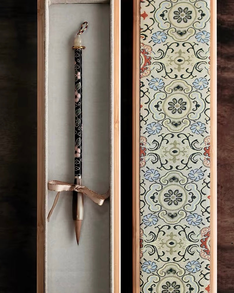 Cloisonné and Mother-of-Pearl Calligraphy Brush Gift Set