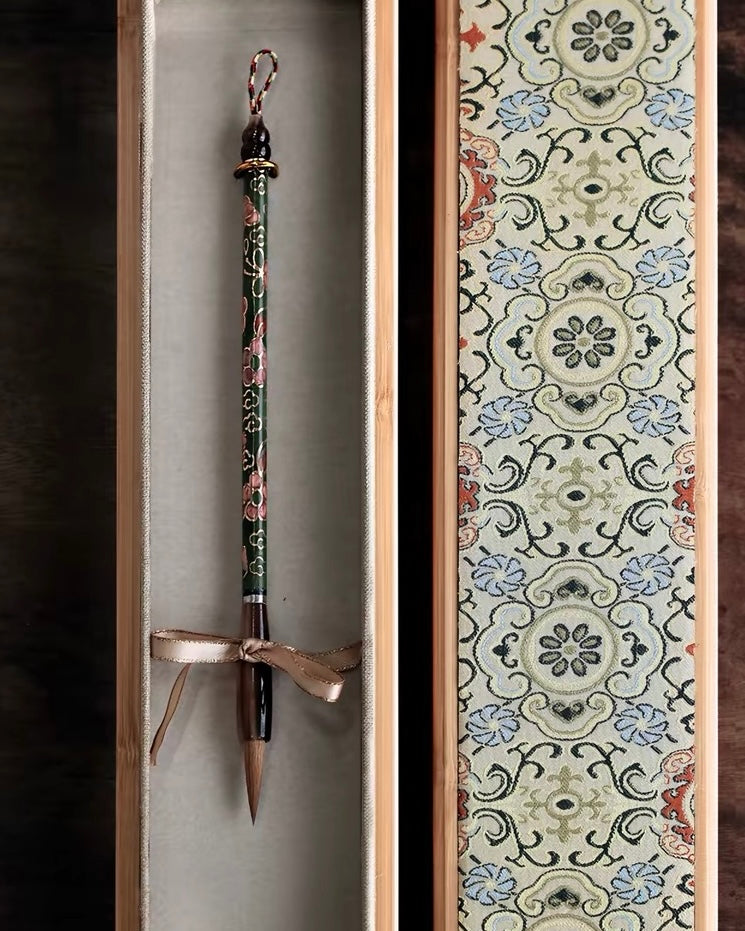 Cloisonné and Mother-of-Pearl Calligraphy Brush Gift Set