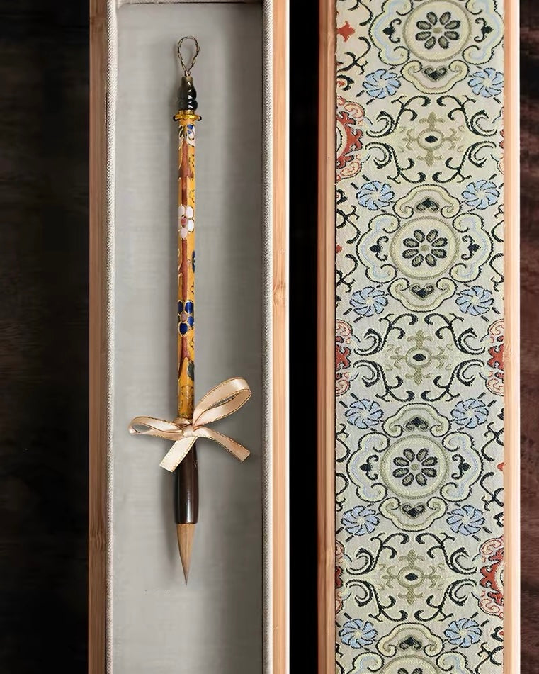 Cloisonné and Mother-of-Pearl Calligraphy Brush Gift Set