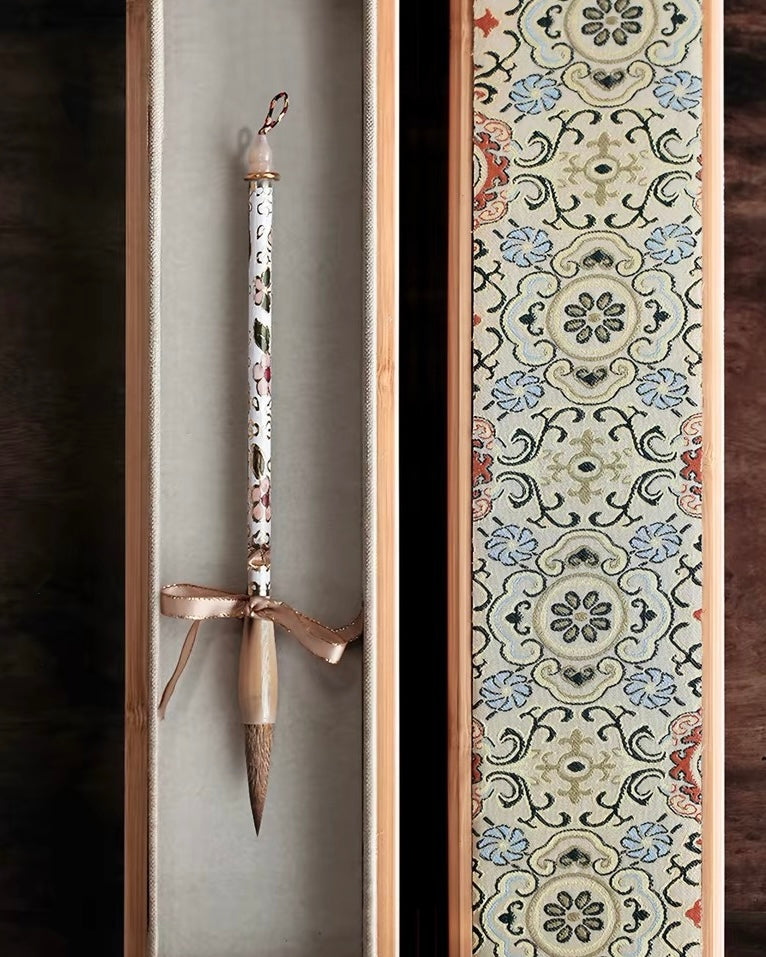Cloisonné and Mother-of-Pearl Calligraphy Brush Gift Set
