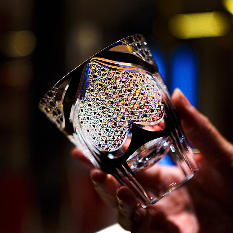 Edo Kiriko Handcrafted Spade Serenity Whisky Glass – A Symbol of Peace in Crystal