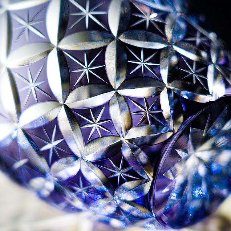 Edo Kiriko Handcrafted Violet Shippo Whisky Glass – A Kaleidoscope of Unending Harmony in Crystal