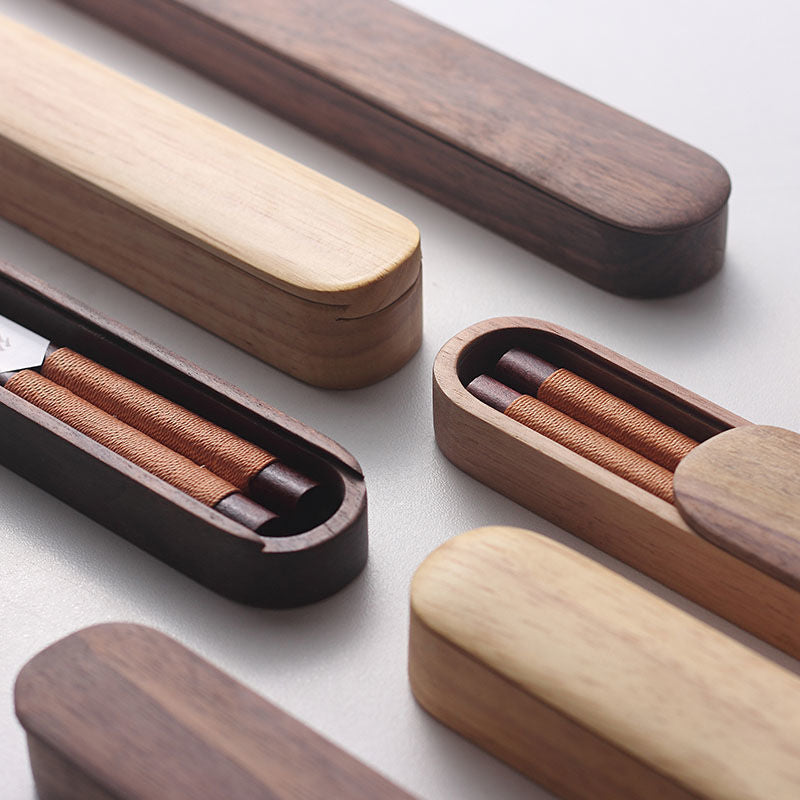 Black Walnut Chopsticks with Decorative Thread in a Wooden Box