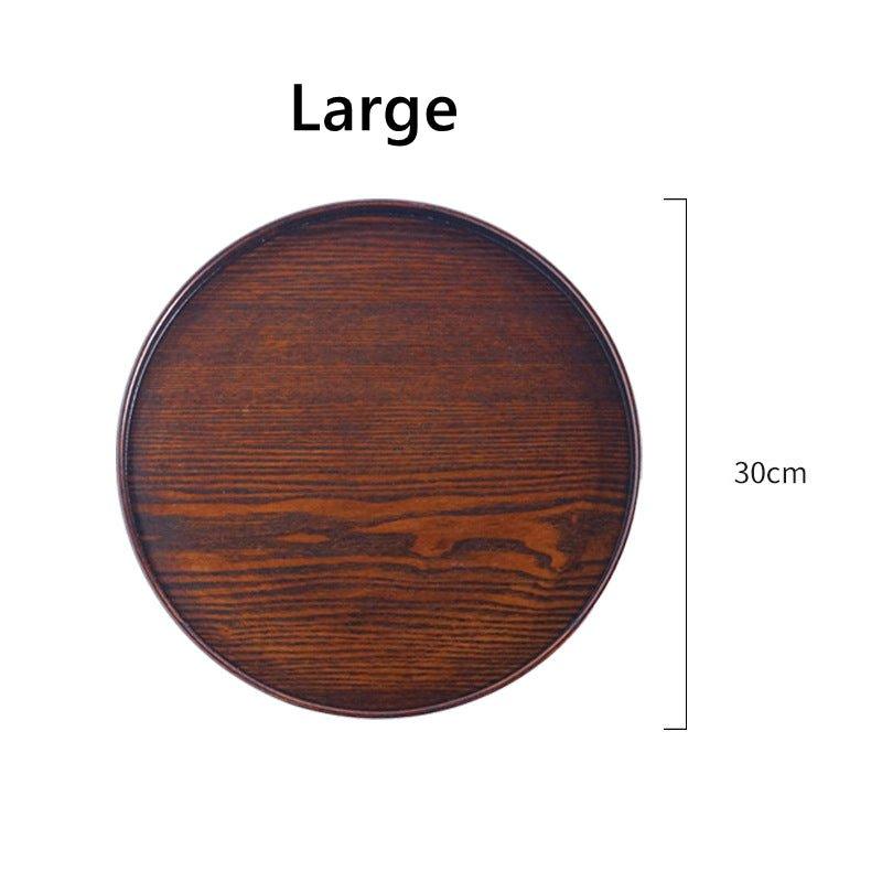 Japanese Brown Wooden Round Tray, Multi-purpose Serving Platter