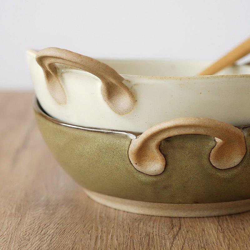 Handcrafted Japanese Ceramic Bowl with Handles – Rustic Charm for Every Meal