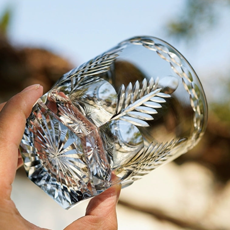 Edo Kiriko Handcrafted Feather Motif Whisky Glass – A Graceful Expression of Light and Freedom