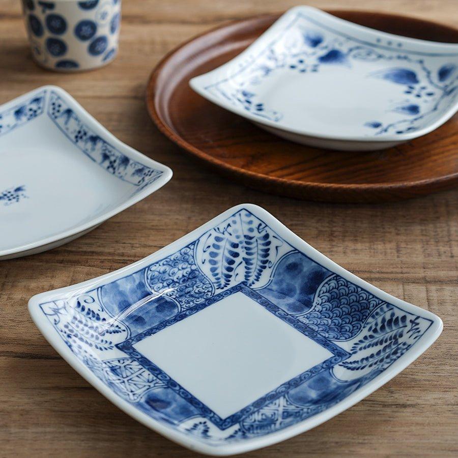 Mino Ware "Sometsuke" Japanese Retro Square Plate