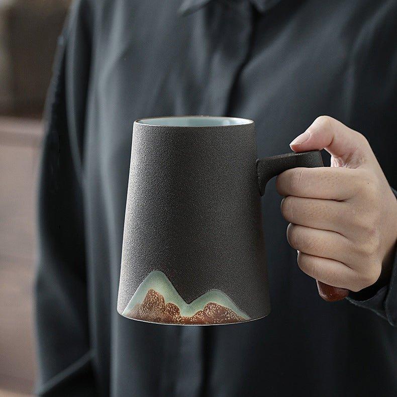Mountain Themed Ceramic Tea Cups With Filter