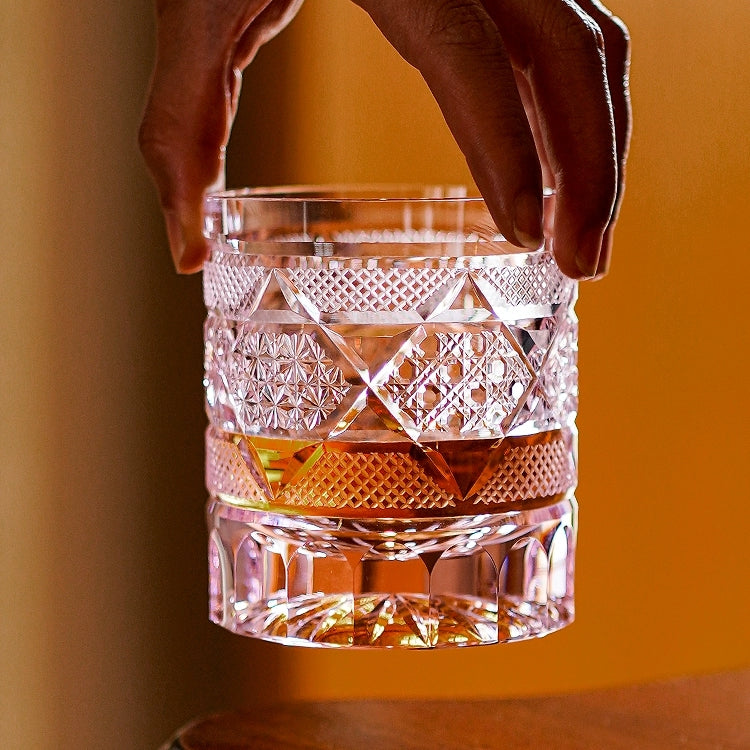 Edo Kiriko Handcrafted Hexagonal Chrysanthemum Whisky Glass – A Geometric Bloom of Refinement