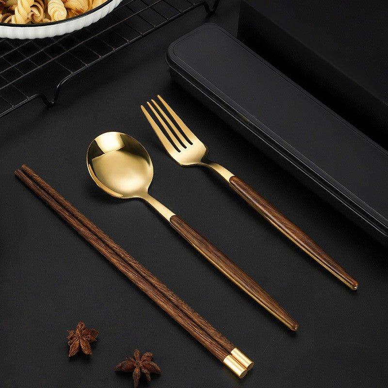 Stainless Steel Utensil Set with Wooden Handles – Modern Elegance for Every Meal