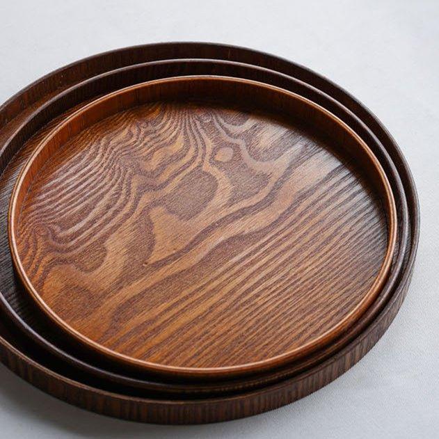 Japanese Brown Wooden Round Tray, Multi-purpose Serving Platter