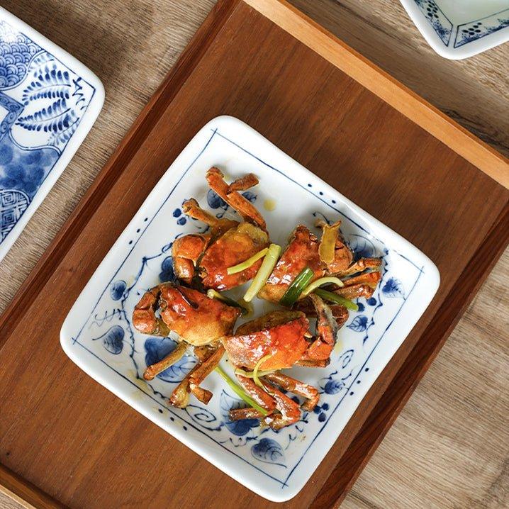 Mino Ware "Sometsuke" Japanese Retro Square Plate