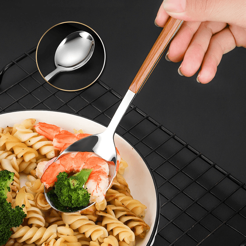 Stainless Steel Utensil Set with Wooden Handles – Modern Elegance for Every Meal