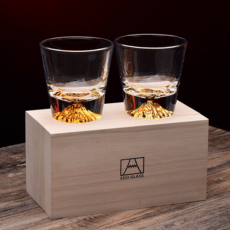 Handcrafted Edo Kiriko Mount Fuji Whisky Glass Set