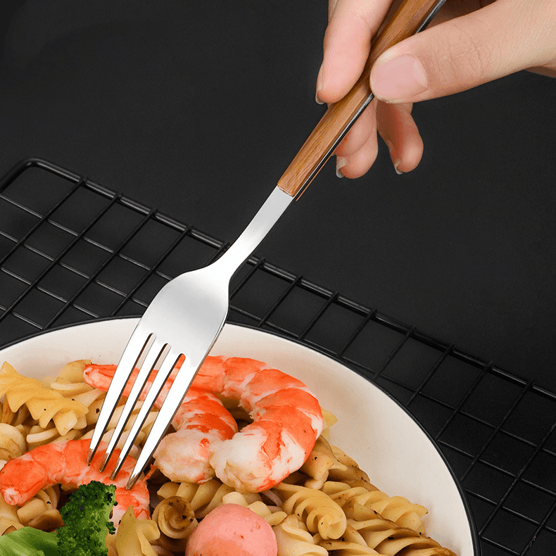 Stainless Steel Utensil Set with Wooden Handles – Modern Elegance for Every Meal