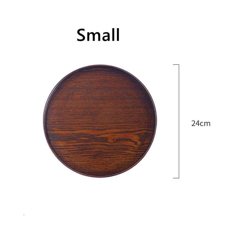 Japanese Brown Wooden Round Tray, Multi-purpose Serving Platter