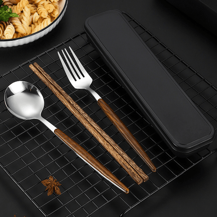 Stainless Steel Utensil Set with Wooden Handles – Modern Elegance for Every Meal